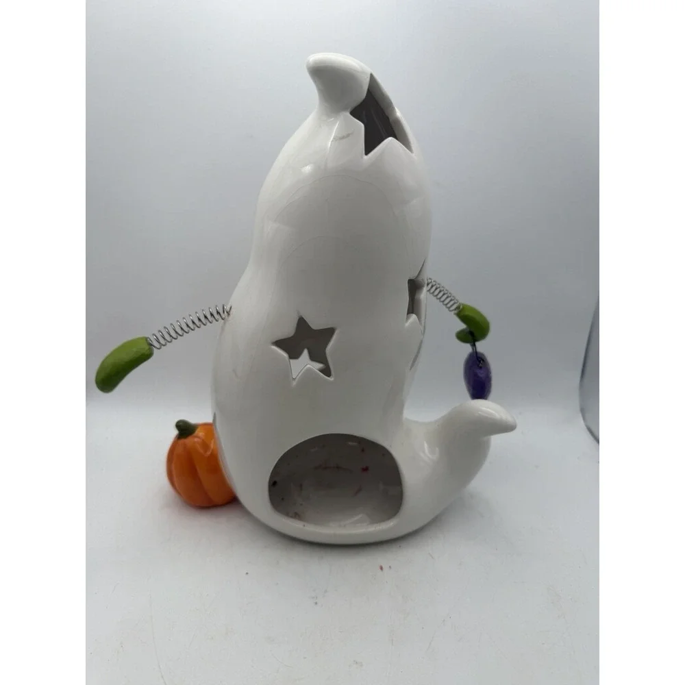 Halloween Ceramic Ghost Candle Holder Pumpkin Bow Tie BOO Sign Spring Arms